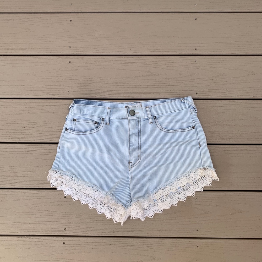 Free People Stripped Denim Shorts